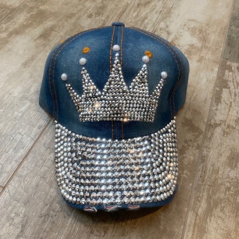 Rhinestone Crown Denim Cap 